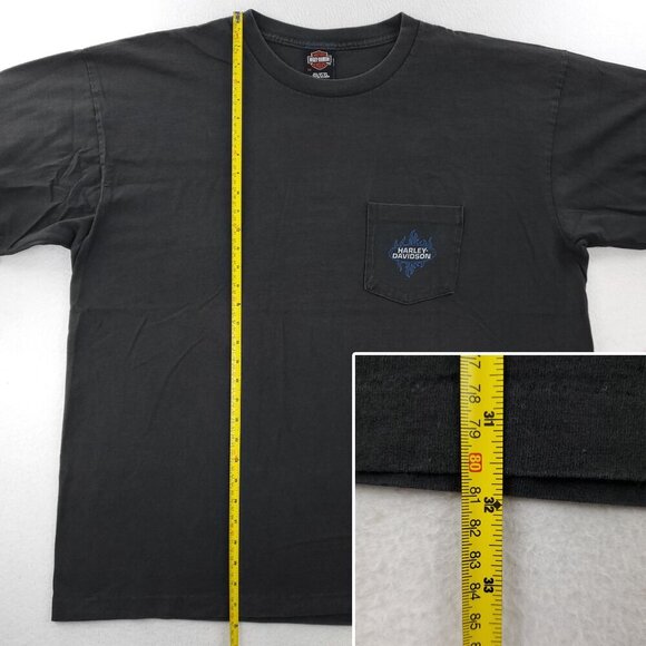 Harley Davidson Vintage T-Shirt 90s Blue Flames Long Sleeve USA Flag Whitt's 3XL - Picture 9 of 12